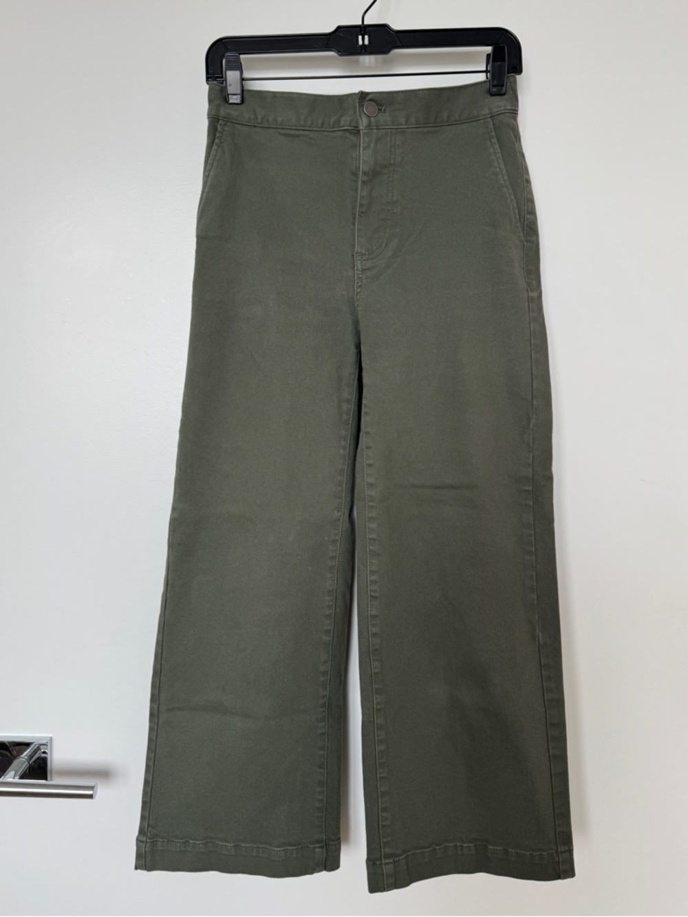 Oak + Fort Cropped Length Twill Wide Leg Pants - Thyme - Picture 2 of 6
